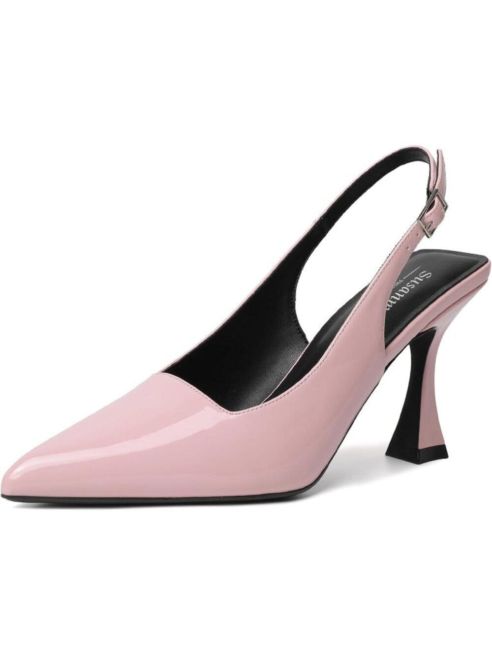 Women's Pink Slingback Kitten Pump Closed Pointy Toe Chunky Heel Shoes